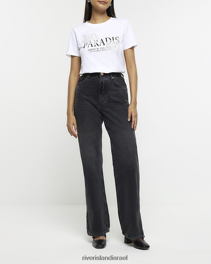 לבוש River Island חולצת טריקו מעוטרת בגרפיקה לבן נשים BDZ4084246