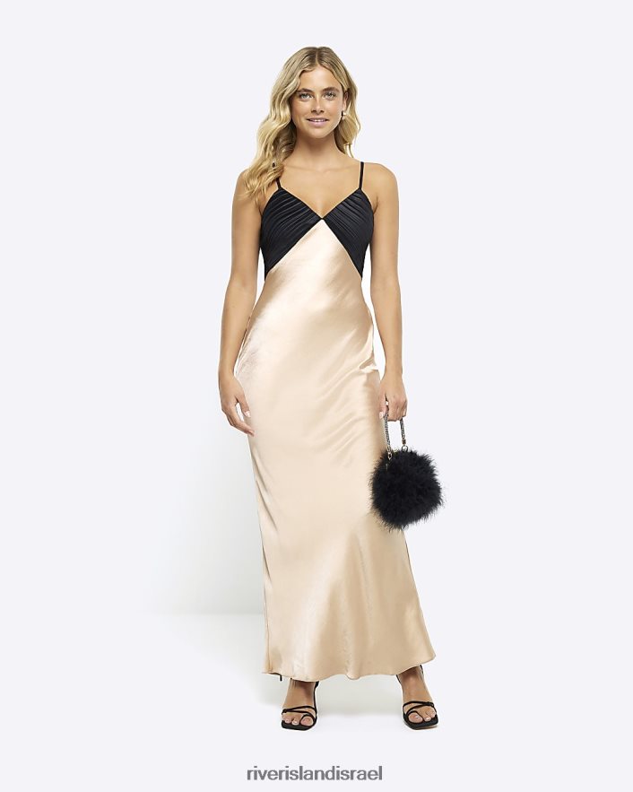 לבוש River Island שמלת מקסי להחליק בצבע סאטן בז' נשים BDZ4084248