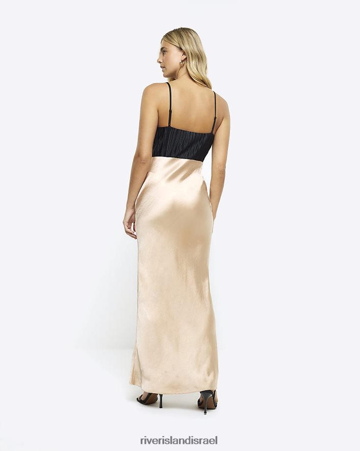 לבוש River Island שמלת מקסי להחליק בצבע סאטן בז' נשים BDZ4084248