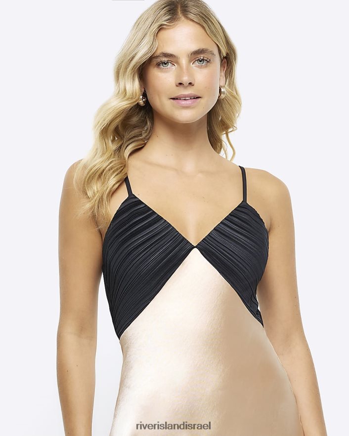 לבוש River Island שמלת מקסי להחליק בצבע סאטן בז' נשים BDZ4084248