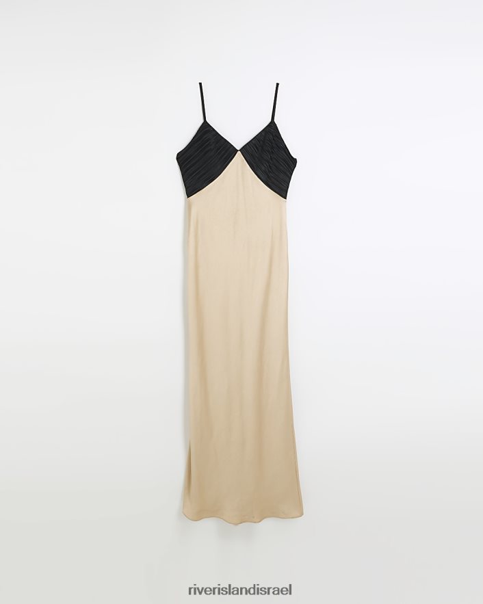 לבוש River Island שמלת מקסי להחליק בצבע סאטן בז' נשים BDZ4084248