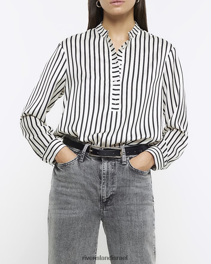 לבוש River Island חולצה עם צווארון פסים שָׁחוֹר נשים BDZ4084251