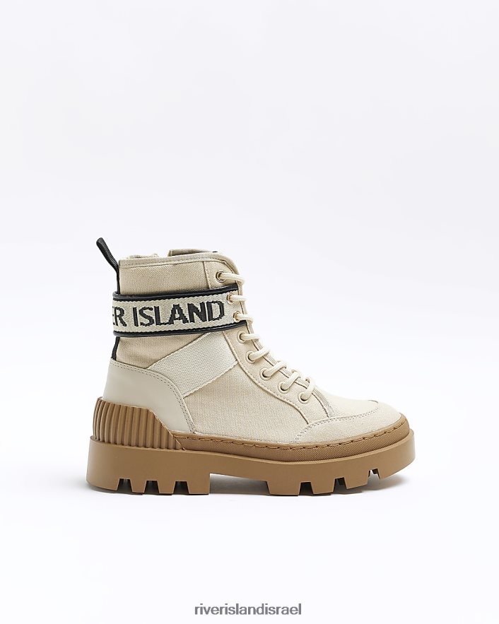 הַנעָלָה River Island מגפי קנבס עם שרוכים בז' נשים BDZ4084255