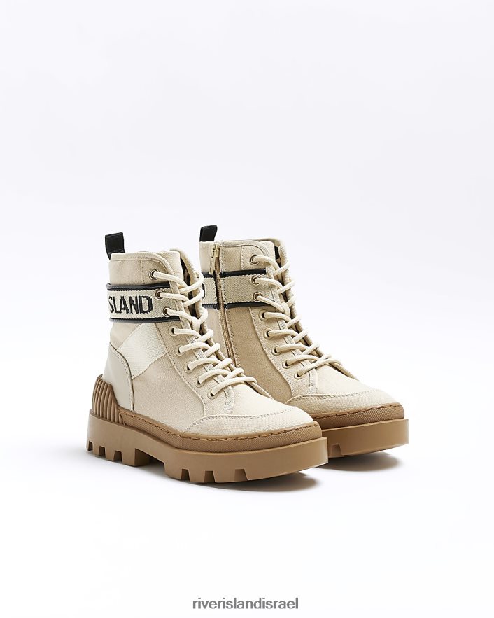הַנעָלָה River Island מגפי קנבס עם שרוכים בז' נשים BDZ4084255