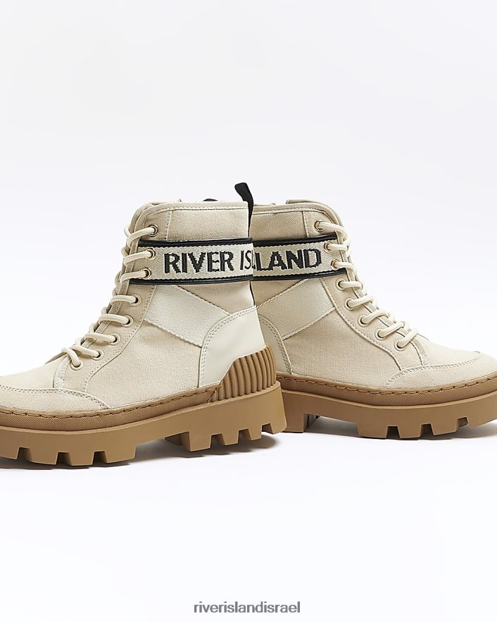הַנעָלָה River Island מגפי קנבס עם שרוכים בז' נשים BDZ4084255