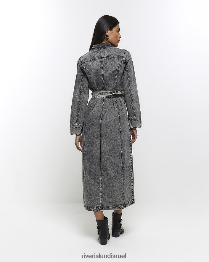 לבוש River Island שמלת חולצת מידי בחגורת ג'ינס אפור נשים BDZ4084257