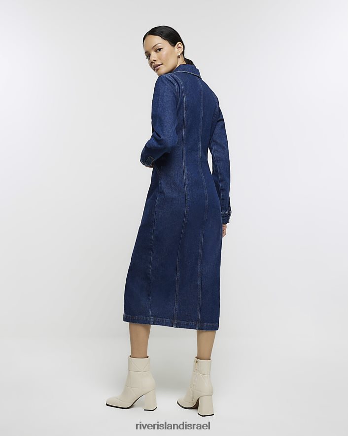 לבוש River Island שמלת חולצת מידי ג'ינס כְּחוֹל נשים BDZ4084258