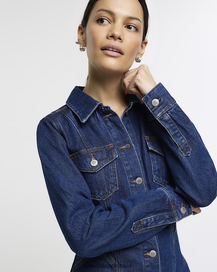 לבוש River Island שמלת חולצת מידי ג'ינס כְּחוֹל נשים BDZ4084258