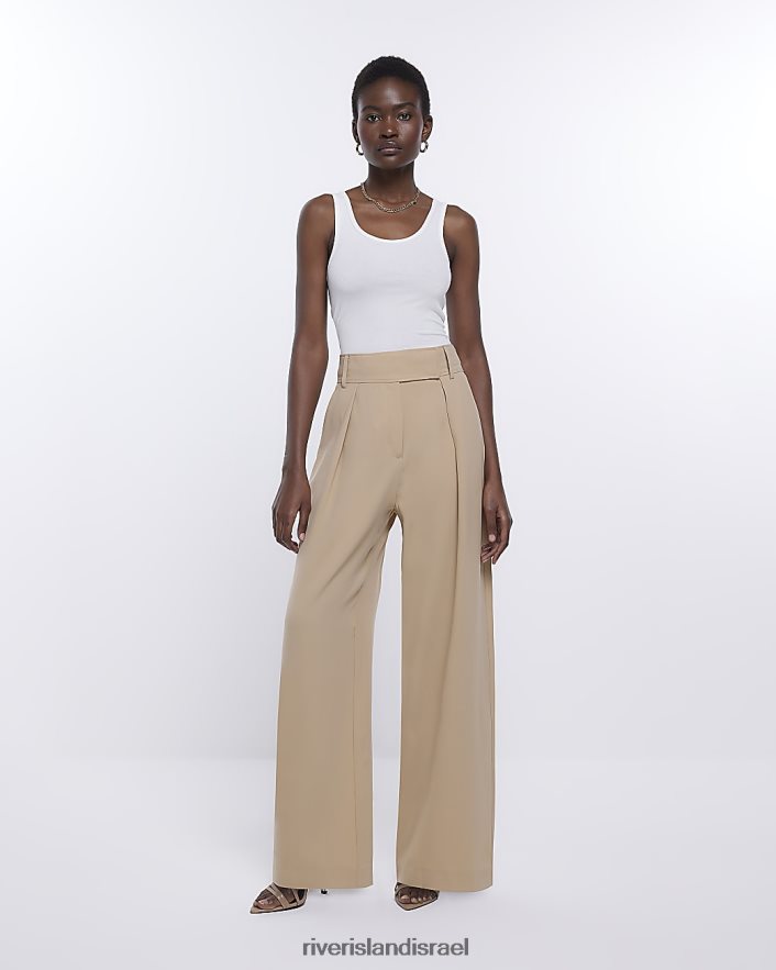לבוש River Island מכנסיים רחבים עם קפלים בז' נשים BDZ408426