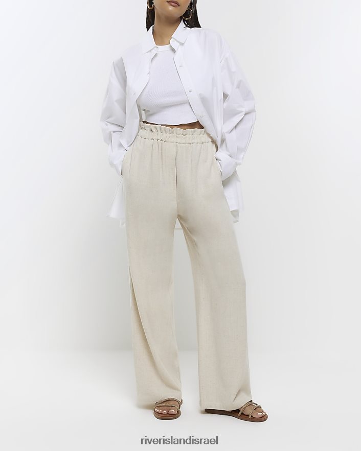 לבוש River Island מכנסיים רחבים עם פשתן בז' נשים BDZ4084263