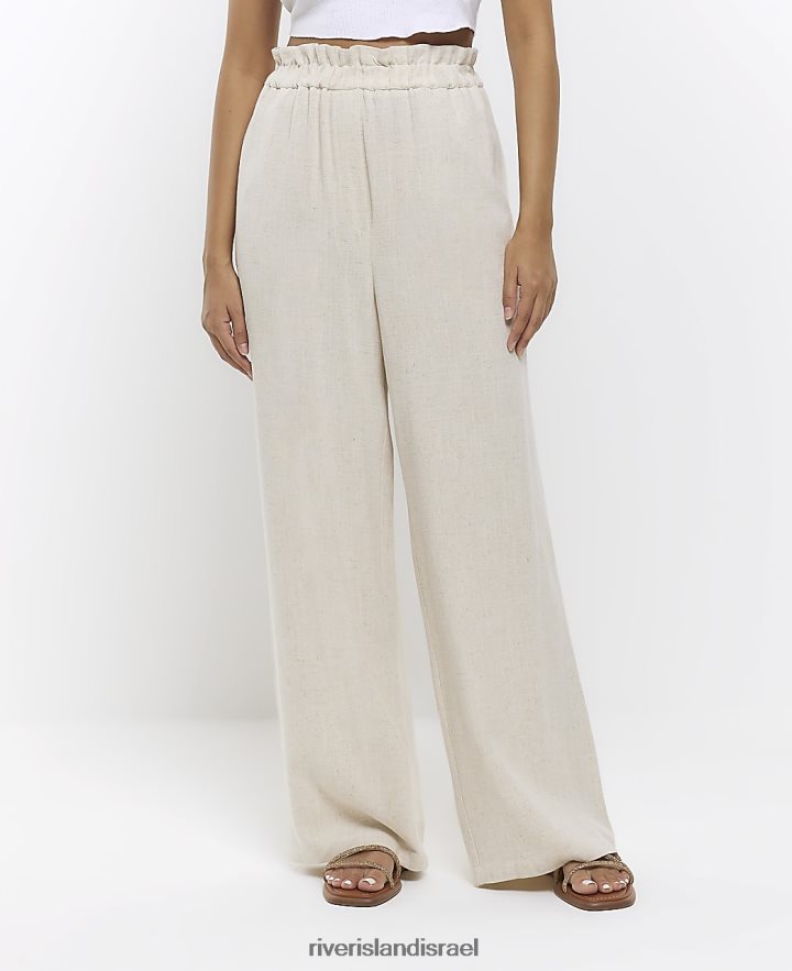 לבוש River Island מכנסיים רחבים עם פשתן בז' נשים BDZ4084263