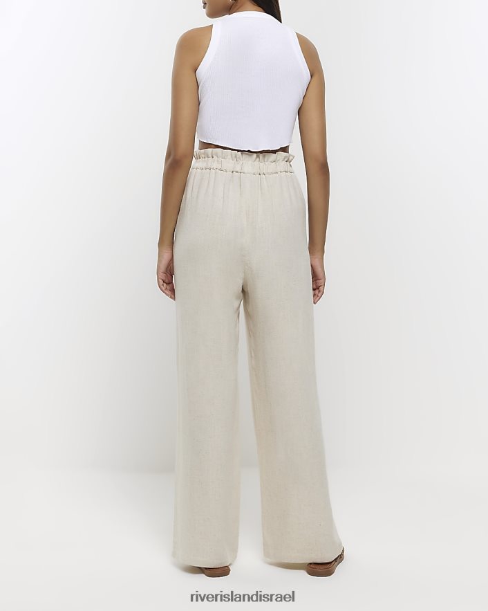 לבוש River Island מכנסיים רחבים עם פשתן בז' נשים BDZ4084263
