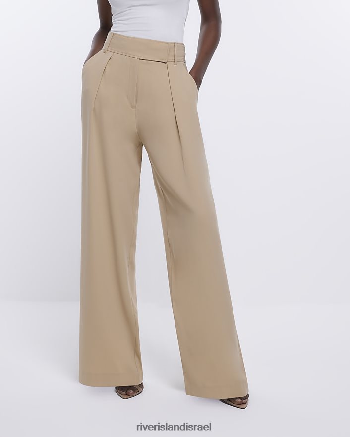 לבוש River Island מכנסיים רחבים עם קפלים בז' נשים BDZ408426