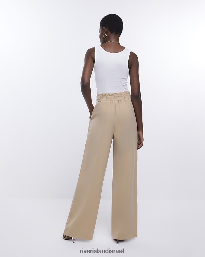 לבוש River Island מכנסיים רחבים עם קפלים בז' נשים BDZ408426