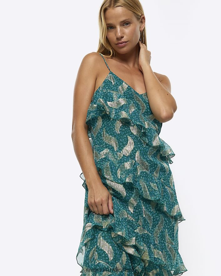 לבוש River Island שמלת מקסי עם הדפס בעלי חיים ירוק נשים BDZ4084273