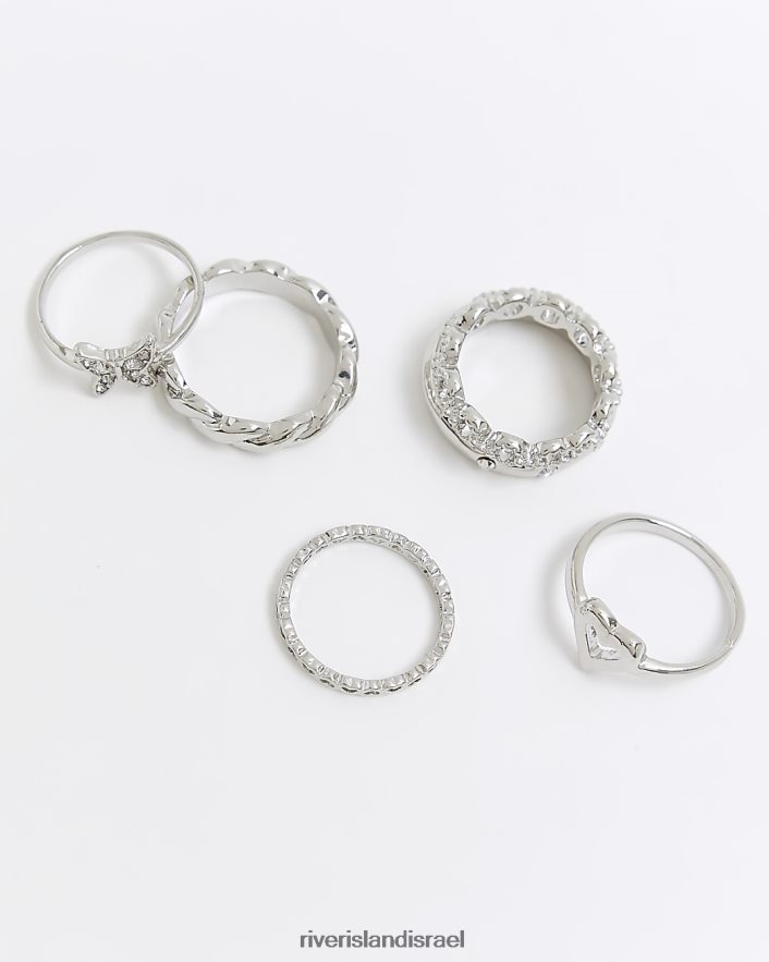 אביזרים River Island חבילת טבעת פרפר כסף נשים BDZ4084277