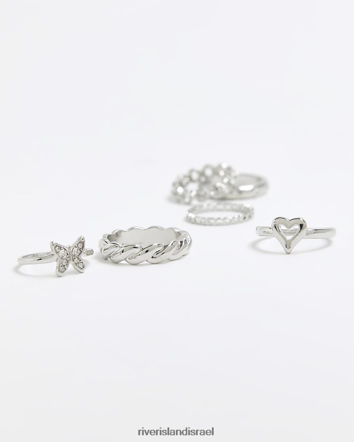 אביזרים River Island חבילת טבעת פרפר כסף נשים BDZ4084277