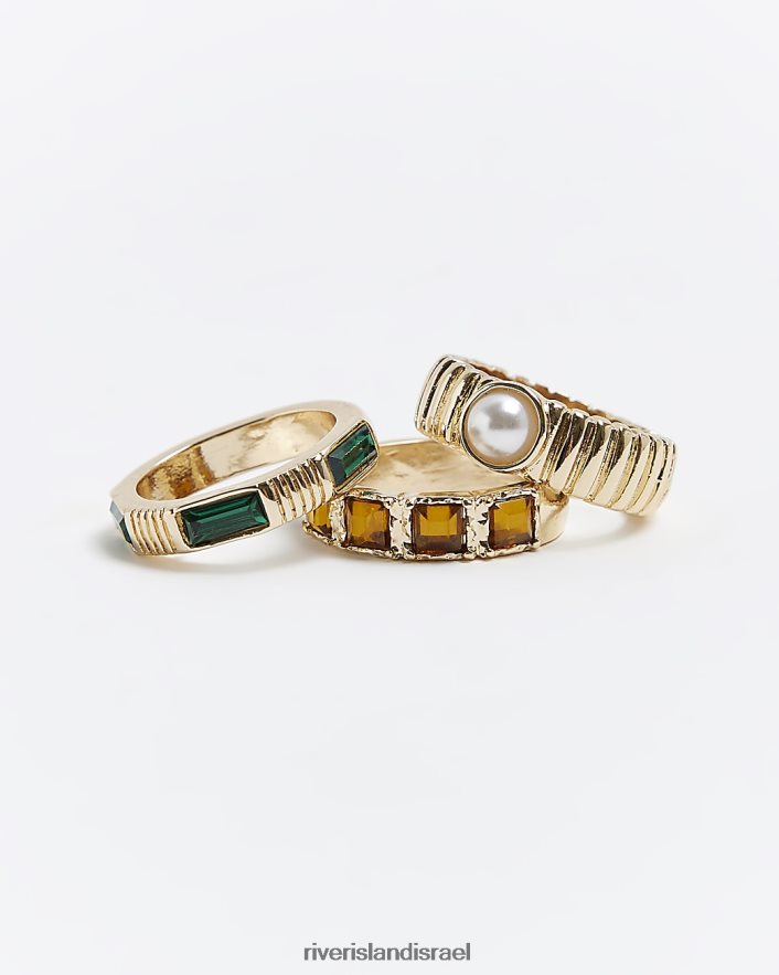 אביזרים River Island חבילת טבעת אבן זהב נשים BDZ4084278