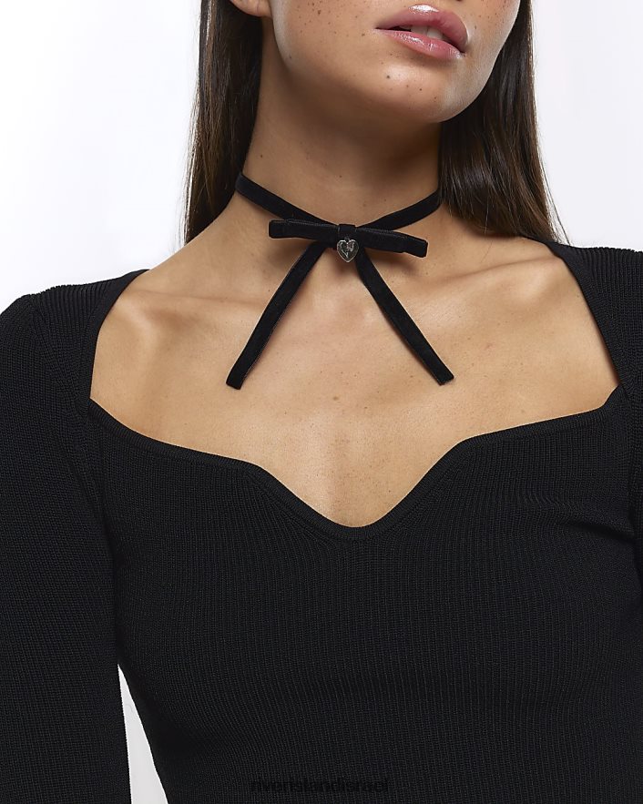 אביזרים River Island שרשרת קולר קשת מקטיפה שָׁחוֹר נשים BDZ4084279