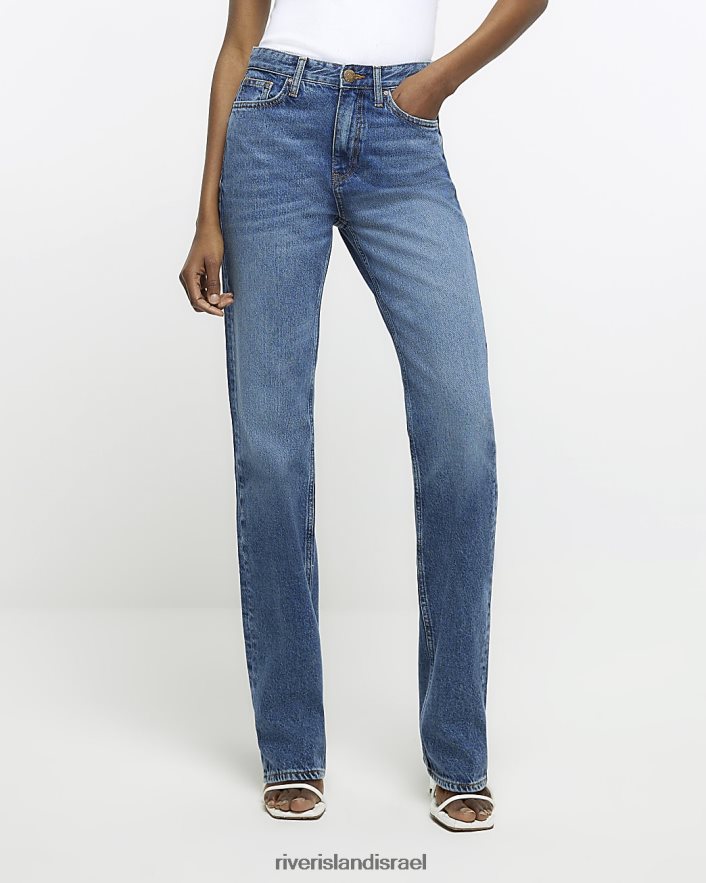 לבוש River Island ג'ינס רגליים ישרות מותן גבוה כְּחוֹל נשים BDZ4084281
