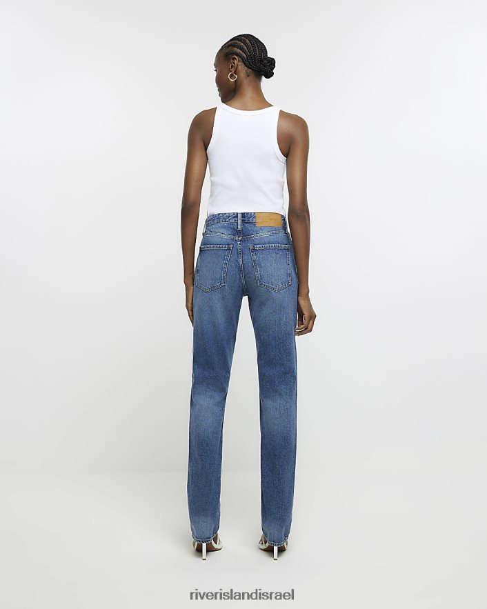 לבוש River Island ג'ינס רגליים ישרות מותן גבוה כְּחוֹל נשים BDZ4084281