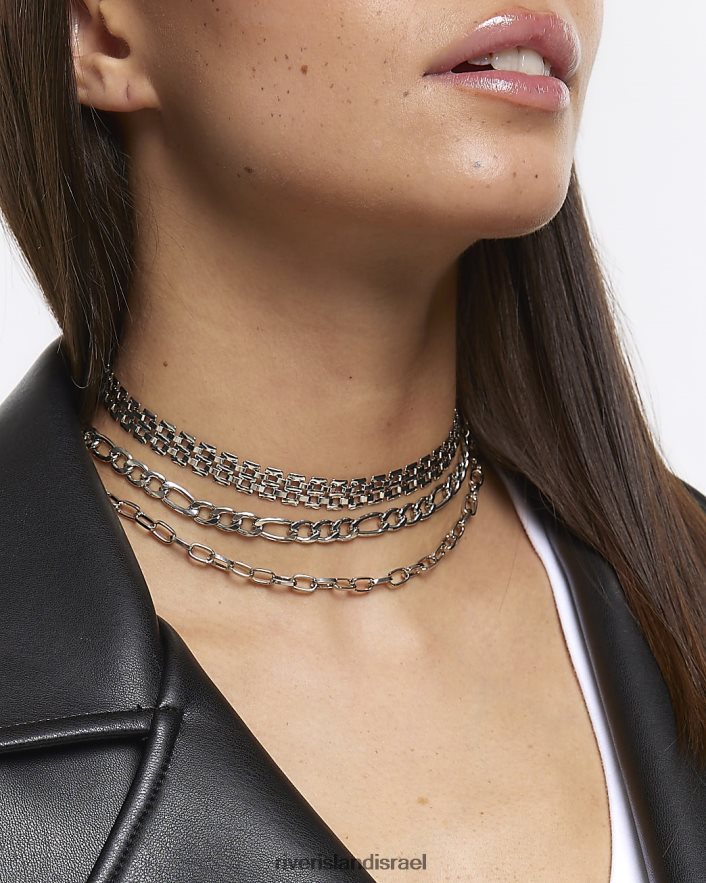 אביזרים River Island שרשרת קולר שרשרת רב חבילה כסף נשים BDZ4084282