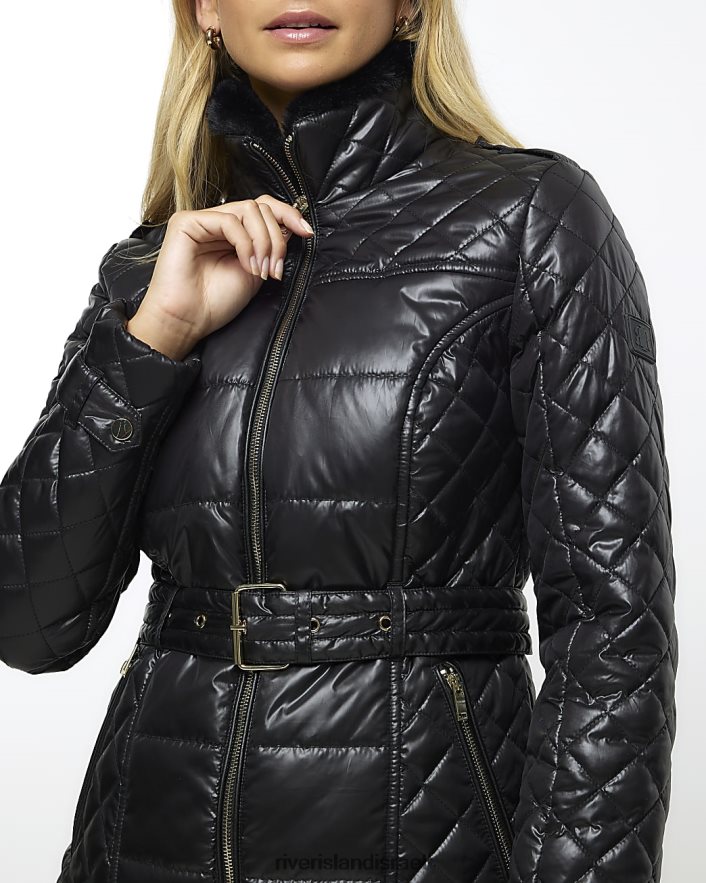לבוש River Island ז'קט מרופד עם חגורה שָׁחוֹר נשים BDZ4084298