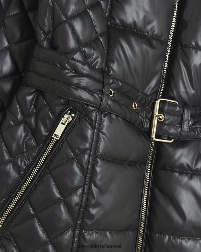 לבוש River Island ז'קט מרופד עם חגורה שָׁחוֹר נשים BDZ4084298