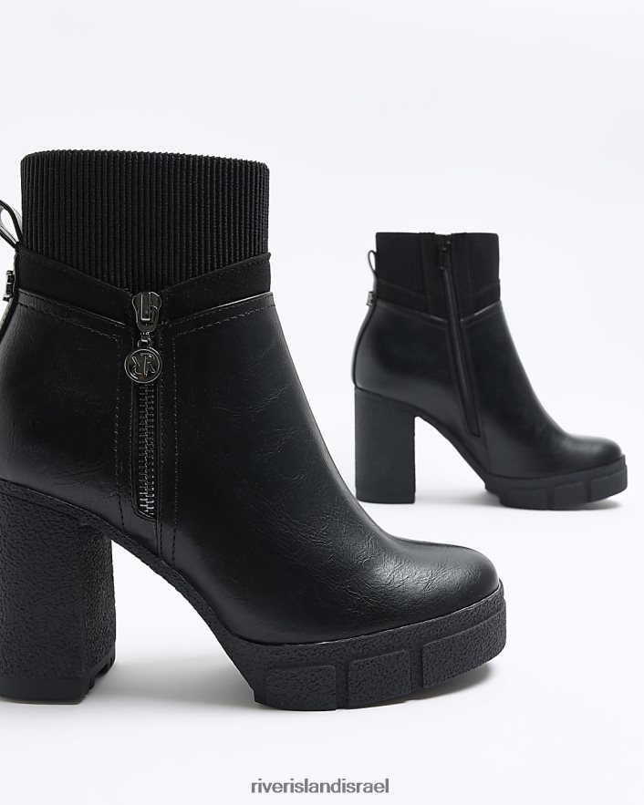 הַנעָלָה River Island מגפונים עם עקב רחב שָׁחוֹר נשים BDZ4084302