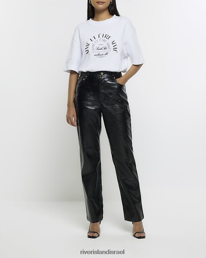 לבוש River Island מכנס ישר מעור מלאכותי חריק שָׁחוֹר נשים BDZ4084306
