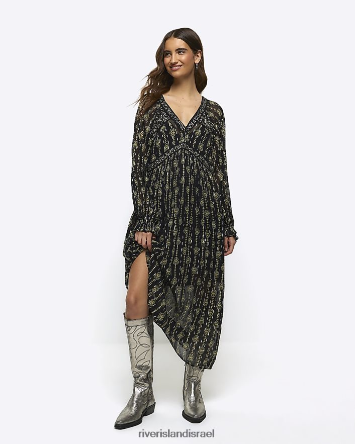 לבוש River Island שמלת מקסי מעוטרת שָׁחוֹר נשים BDZ4084309