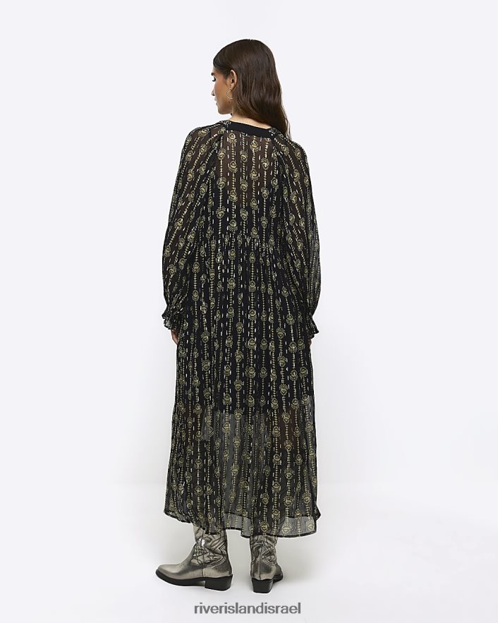 לבוש River Island שמלת מקסי מעוטרת שָׁחוֹר נשים BDZ4084309