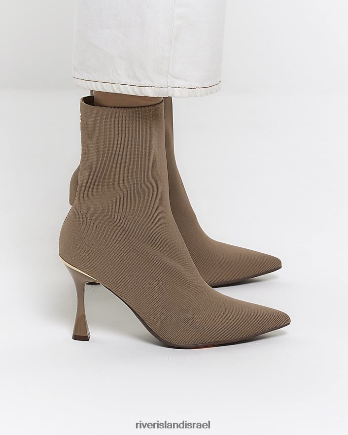 הַנעָלָה River Island מגפונים סרוגים עם עקבים בז' נשים BDZ408430