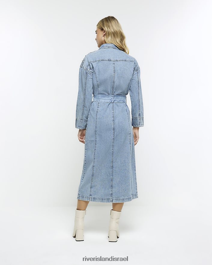 לבוש River Island שמלת חולצת מידי מעוטרת ג'ינס כְּחוֹל נשים BDZ4084310