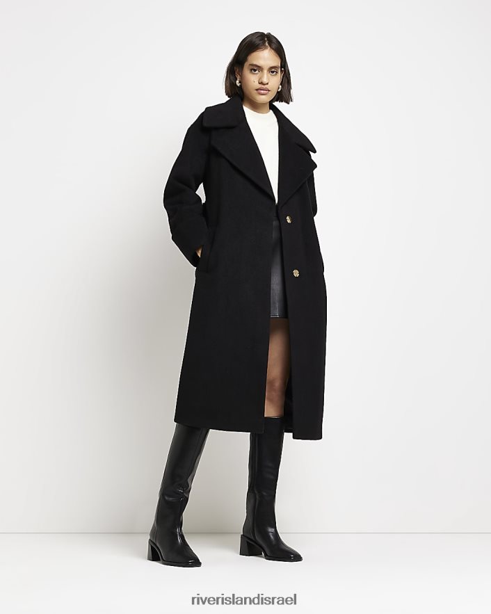 לבוש River Island מעיל מעטפת חגורת צמר שָׁחוֹר נשים BDZ4084311