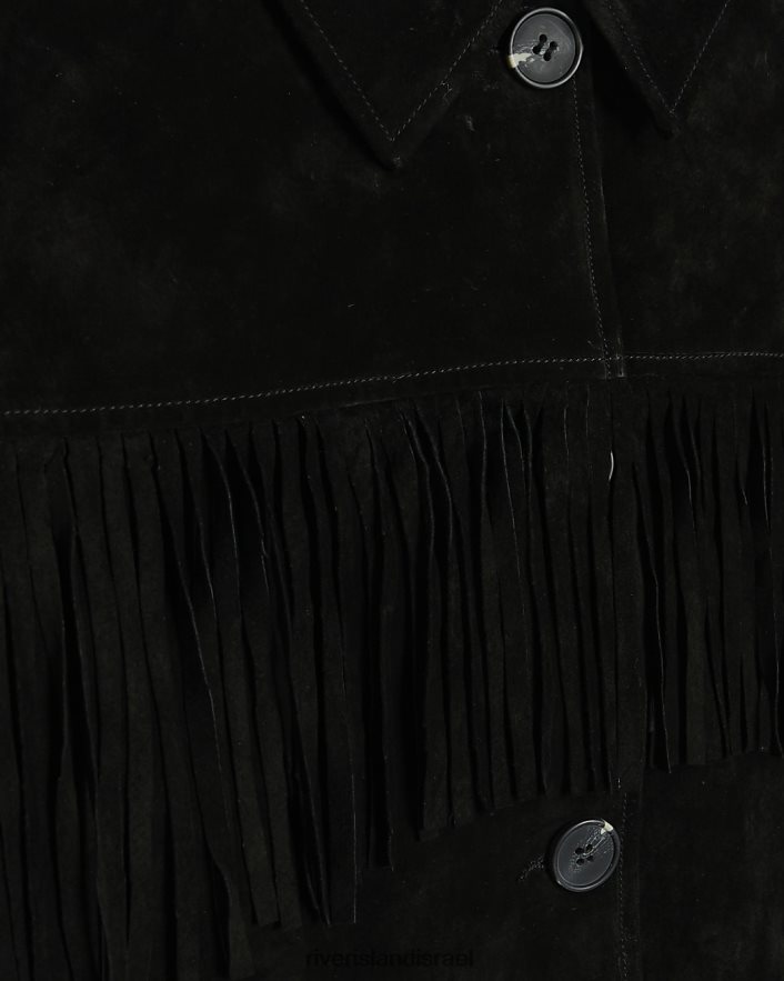 לבוש River Island ז'קט שוליים זמש שָׁחוֹר נשים BDZ4084315