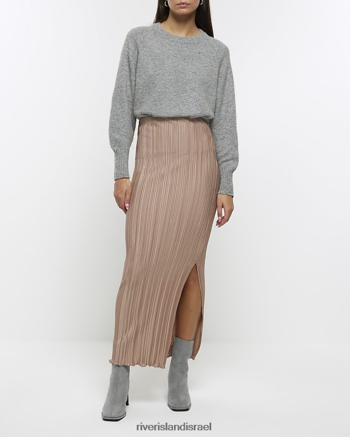 לבוש River Island חצאית מקסי פליסה בז' נשים BDZ4084321