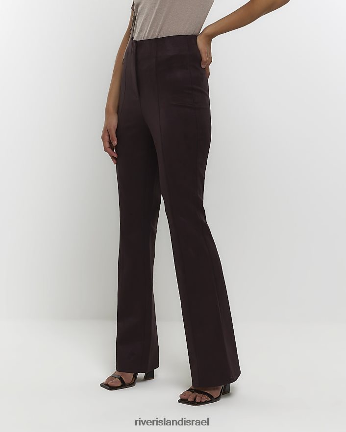 לבוש River Island מכנסיים מתרחבים מזמש חום נשים BDZ4084323