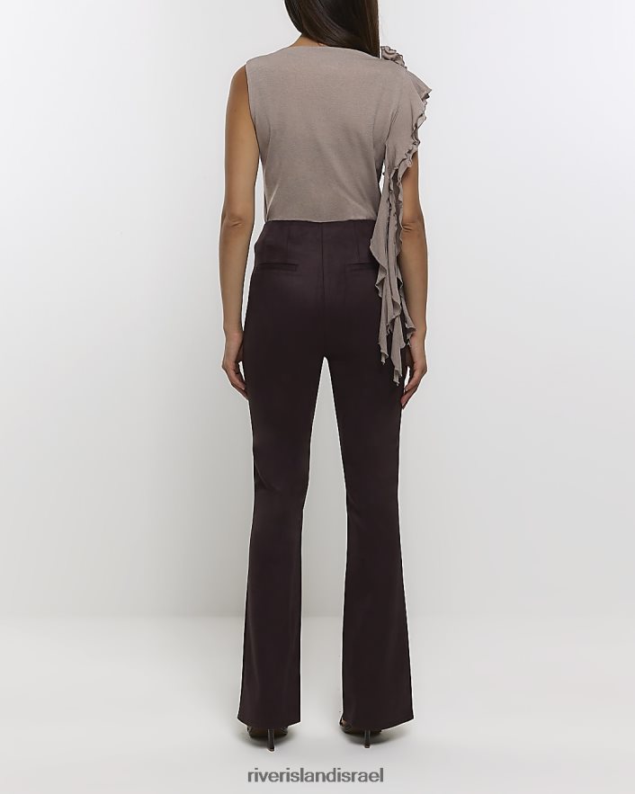 לבוש River Island מכנסיים מתרחבים מזמש חום נשים BDZ4084323