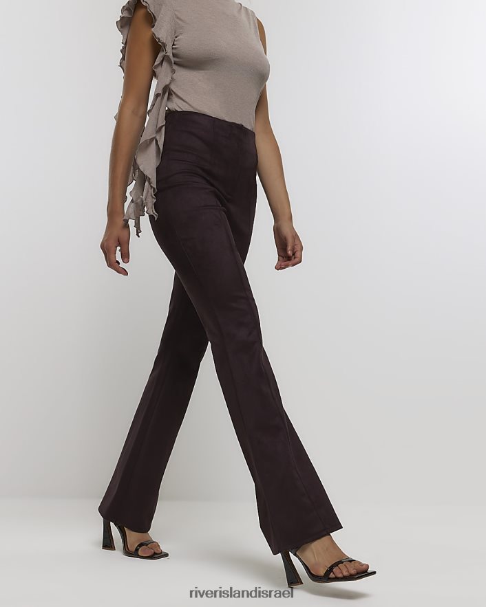 לבוש River Island מכנסיים מתרחבים מזמש חום נשים BDZ4084323