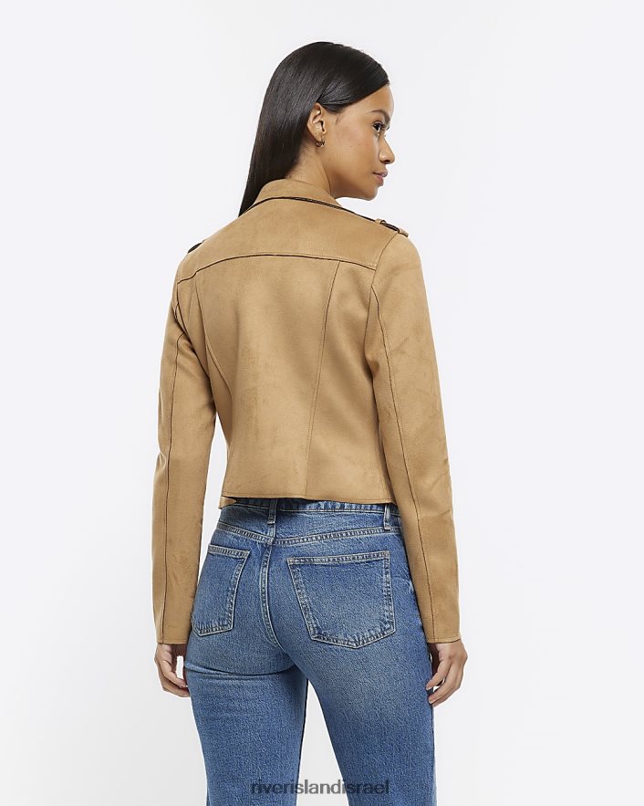 לבוש River Island ז'קט אופנוענים מלאכותי זמש חום נשים BDZ4084324
