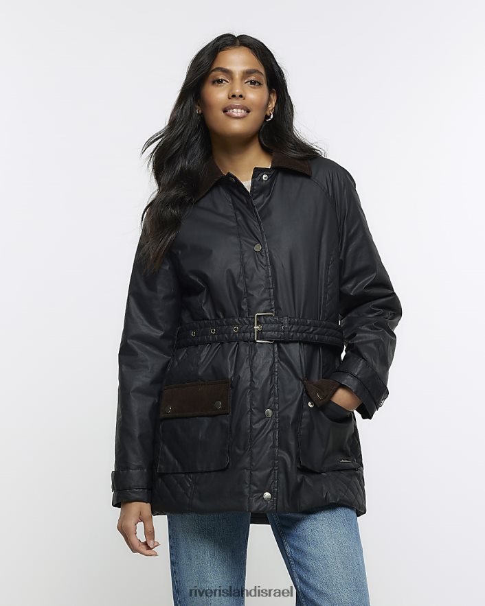 לבוש River Island מעיל בשעווה חגורה חיל הים נשים BDZ4084328