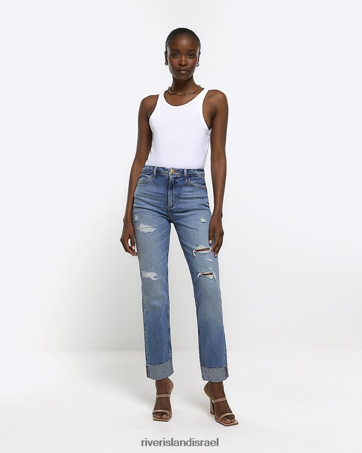 לבוש River Island ג'ינס דקים עם מותניים קרועים כְּחוֹל נשים BDZ4084329