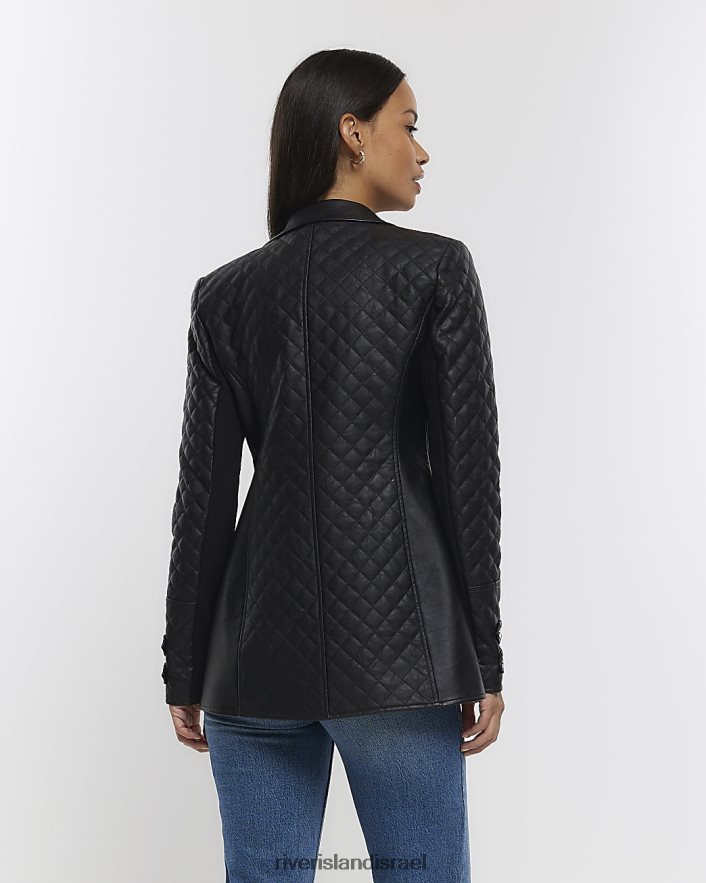 לבוש River Island בלייזר מרופד מעור מלאכותי שָׁחוֹר נשים BDZ4084330