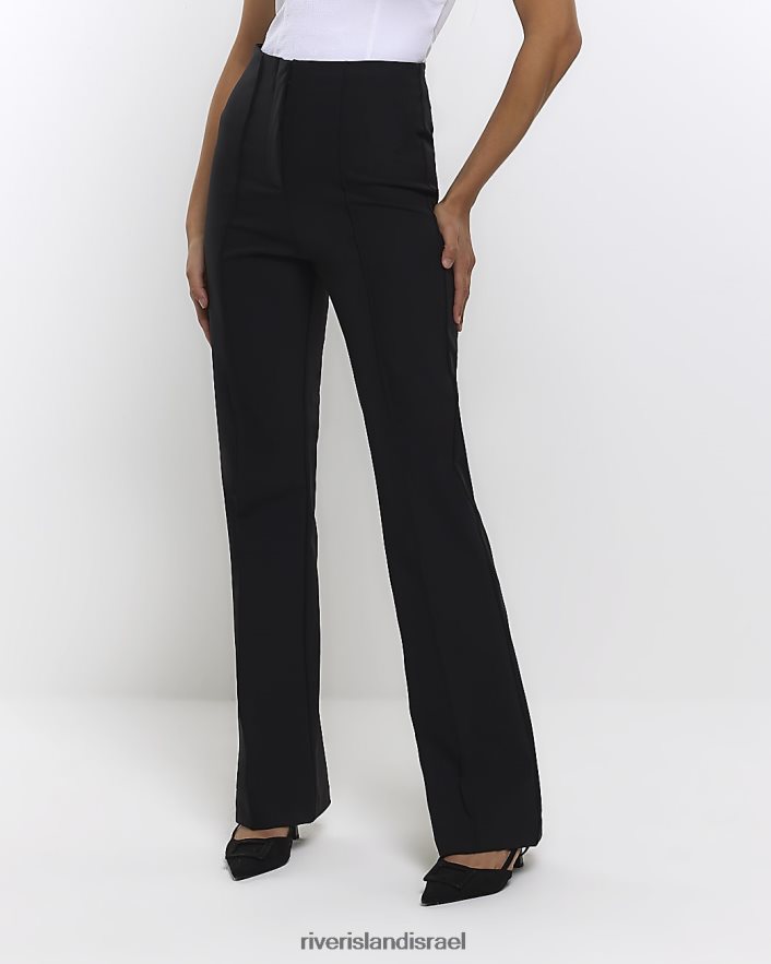 לבוש River Island מכנסיים ישרים במותן גבוה שָׁחוֹר נשים BDZ4084331