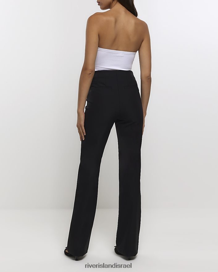 לבוש River Island מכנסיים ישרים במותן גבוה שָׁחוֹר נשים BDZ4084331
