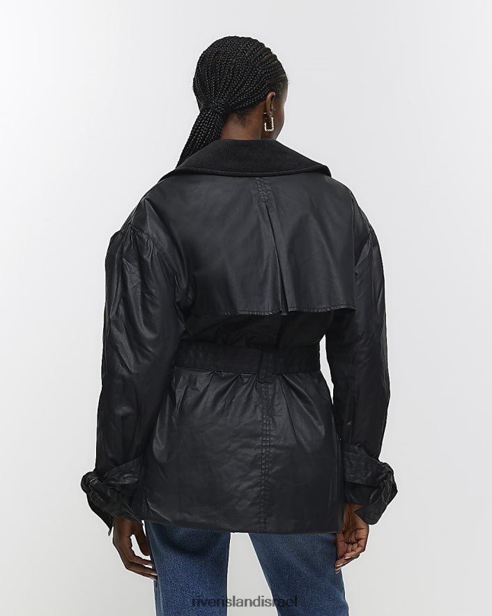 לבוש River Island מעיל מורשת חגורה שָׁחוֹר נשים BDZ4084334