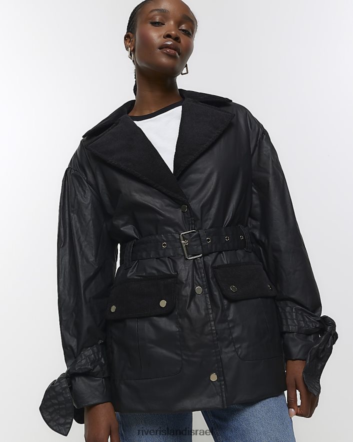 לבוש River Island מעיל מורשת חגורה שָׁחוֹר נשים BDZ4084334