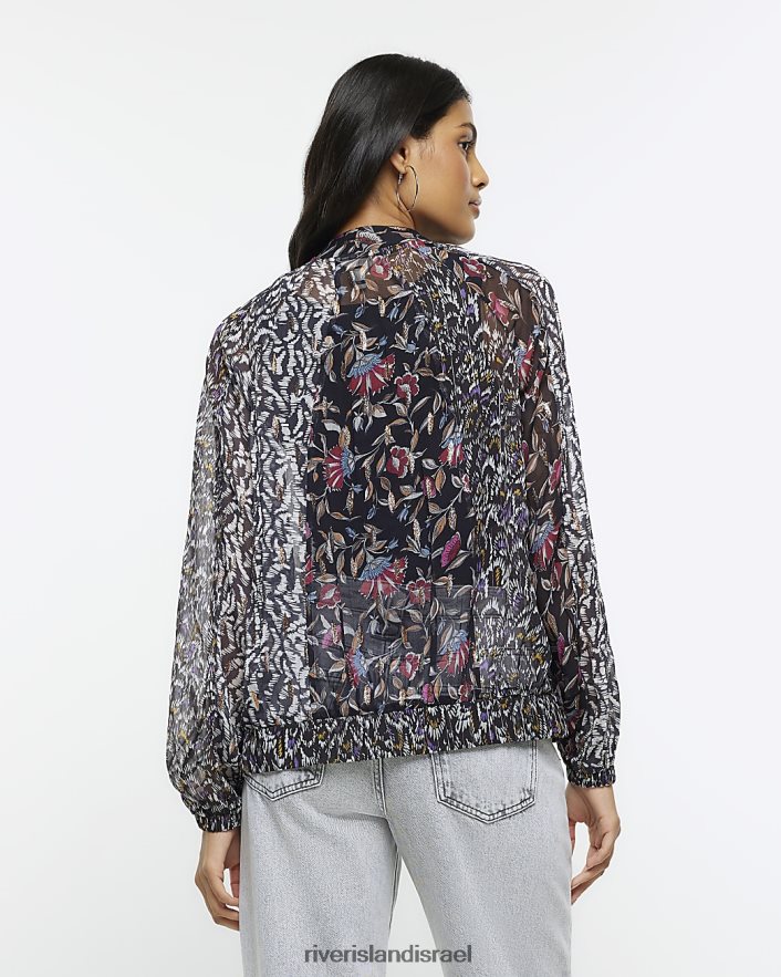 לבוש River Island מעיל שיפון פרחוני עם רוכסן שָׁחוֹר נשים BDZ4084338