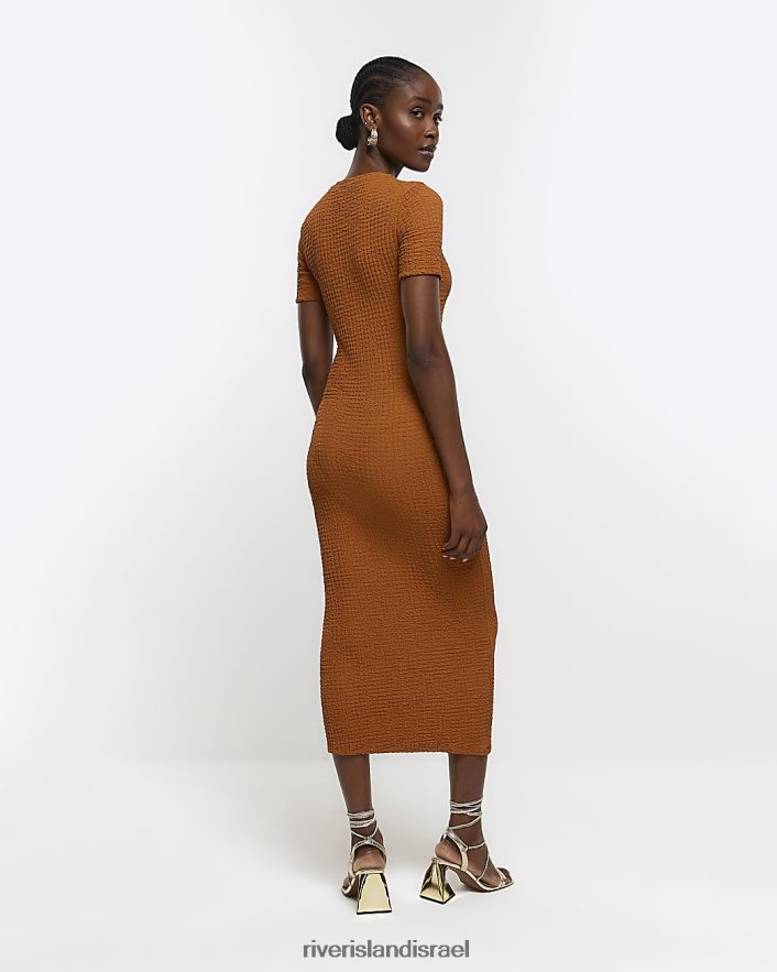 לבוש River Island שמלת שרוולים קצרים עם מרקם חום נשים BDZ4084343